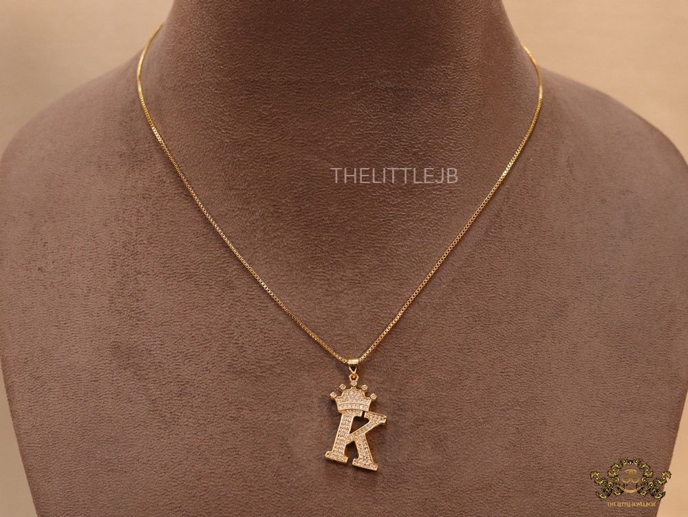 Personalized crown initial K necklace in cz gold plating - Image 2