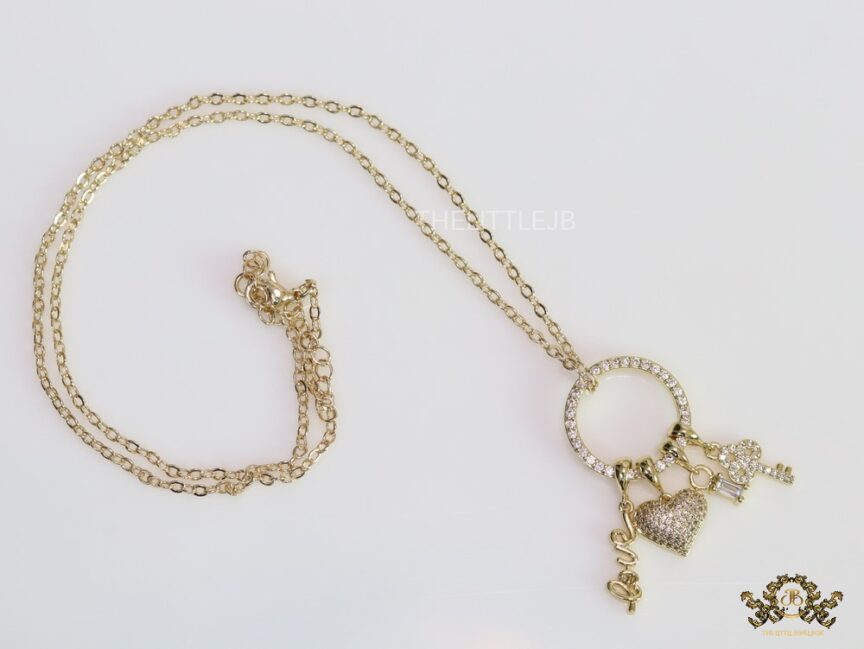 Gold plated bunch of cz charms necklace 