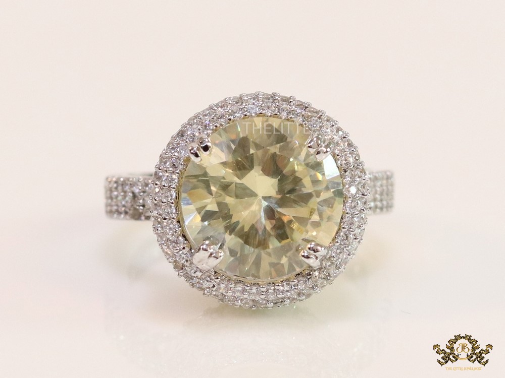 Round topaz yellow stone ring in platinum and cz - Image 2