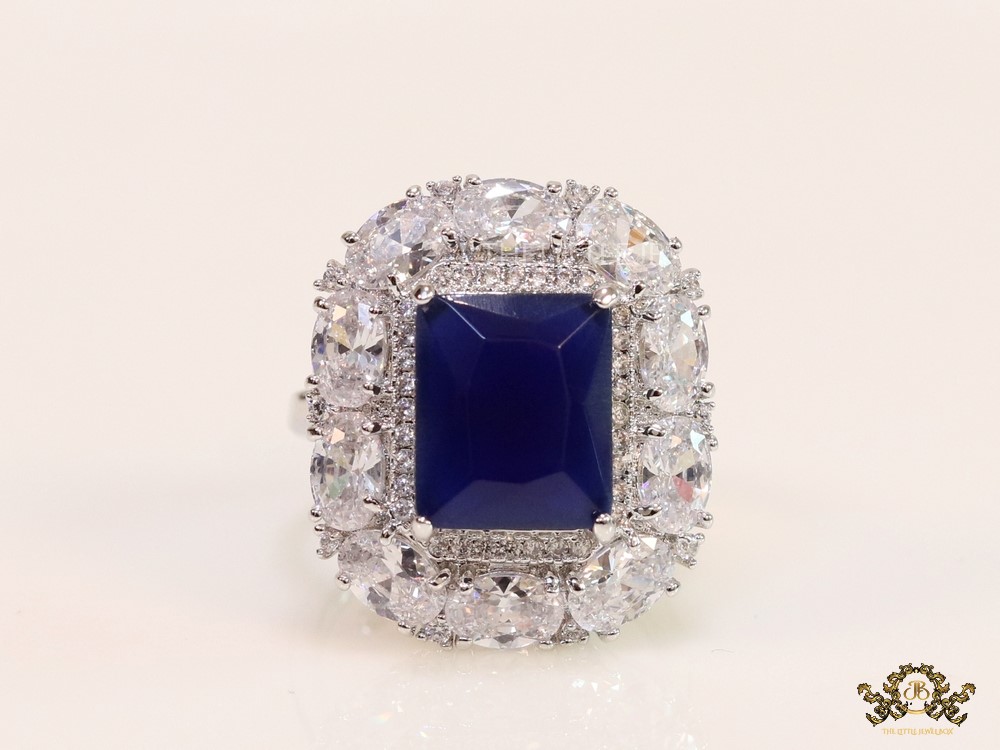 Sapphire blue stone ring lined with heavy cz - Image 2