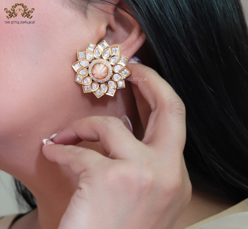 Buy Noor Engraved Floral Oval Studs Online  Aza Fashions