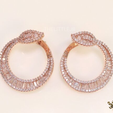 Rose gold plated cz and baguette hoop studs