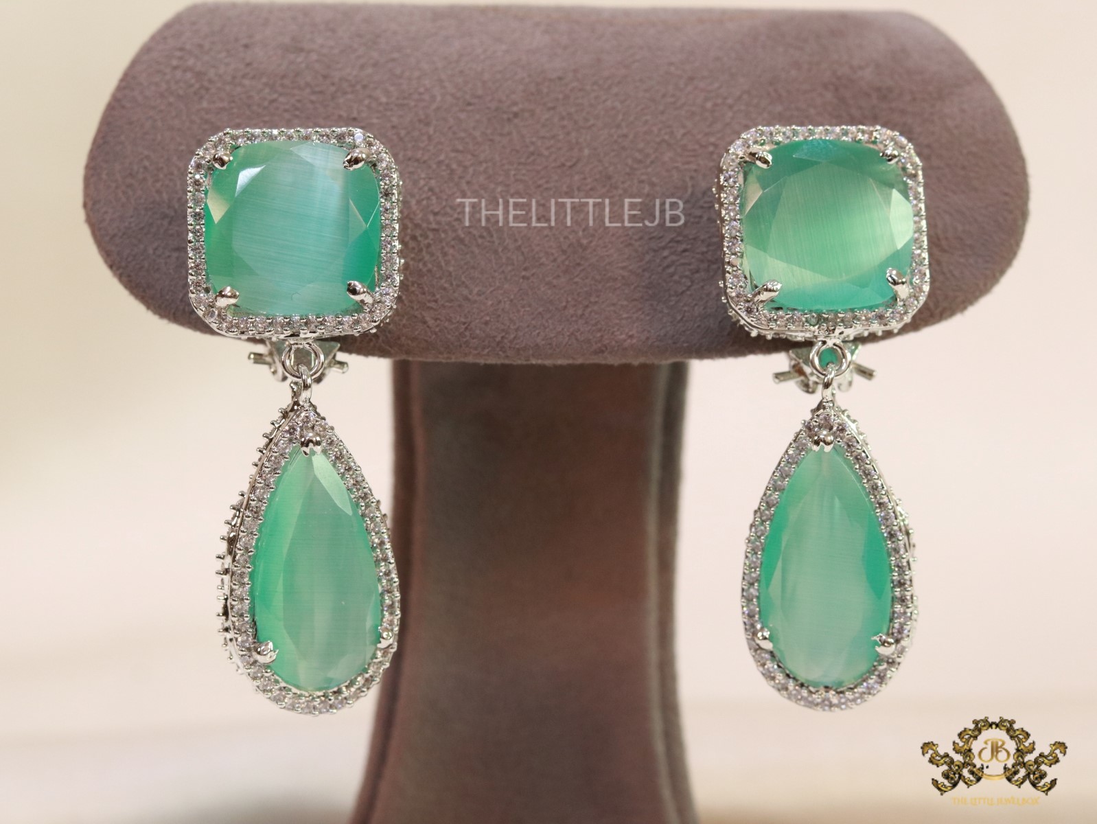 Platinum plated light green cz dangles - Image 2