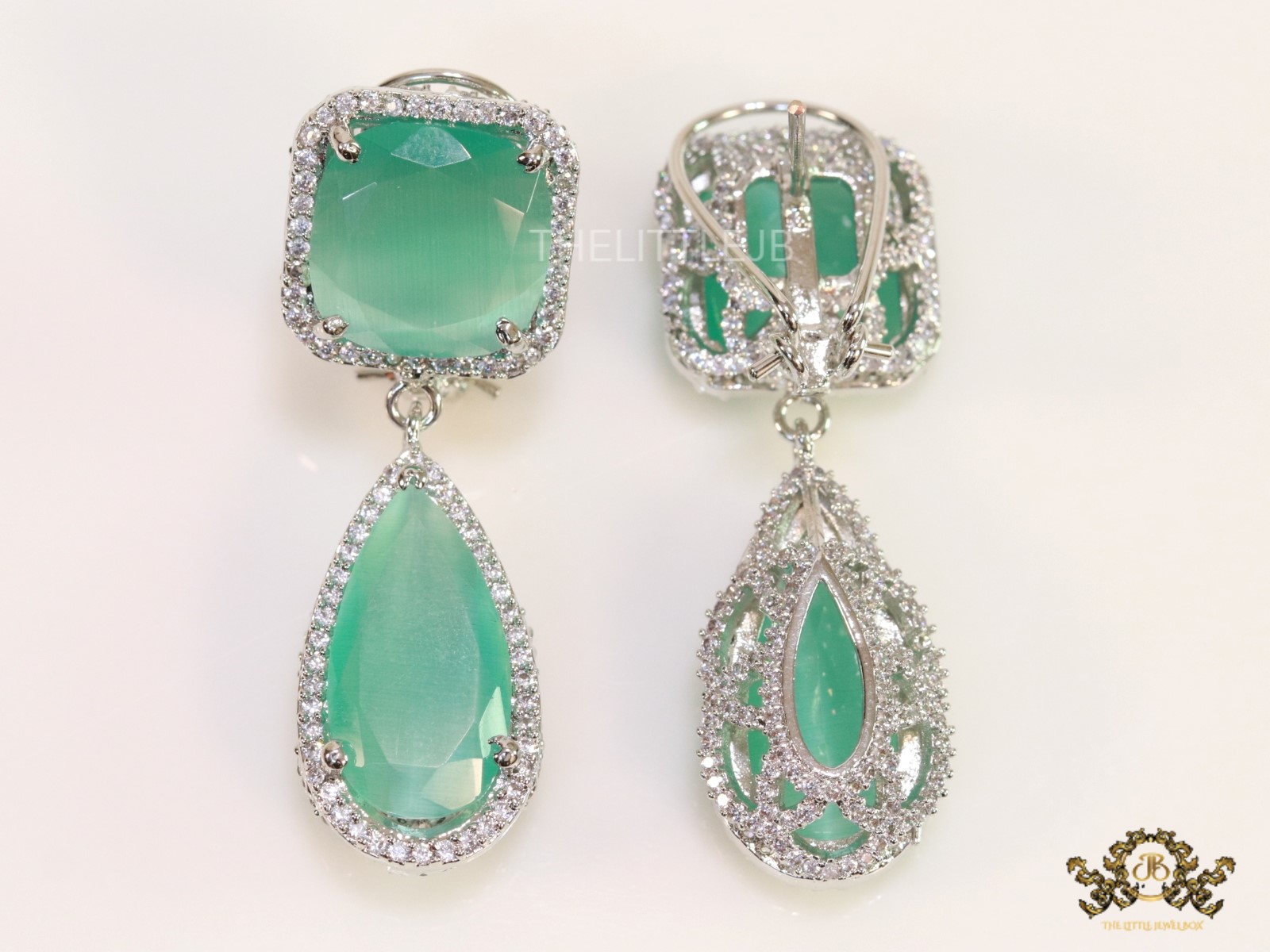 Platinum plated light green cz dangles - Image 4