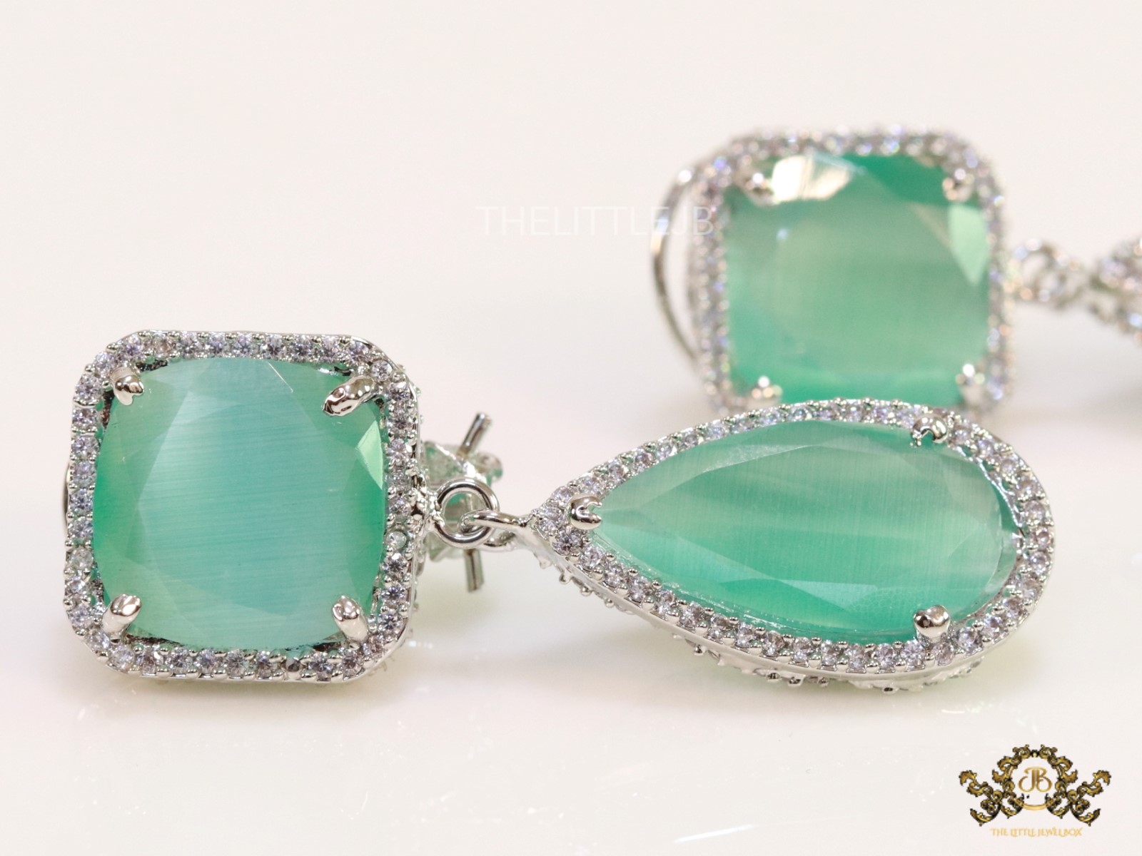 Platinum plated light green cz dangles - Image 3