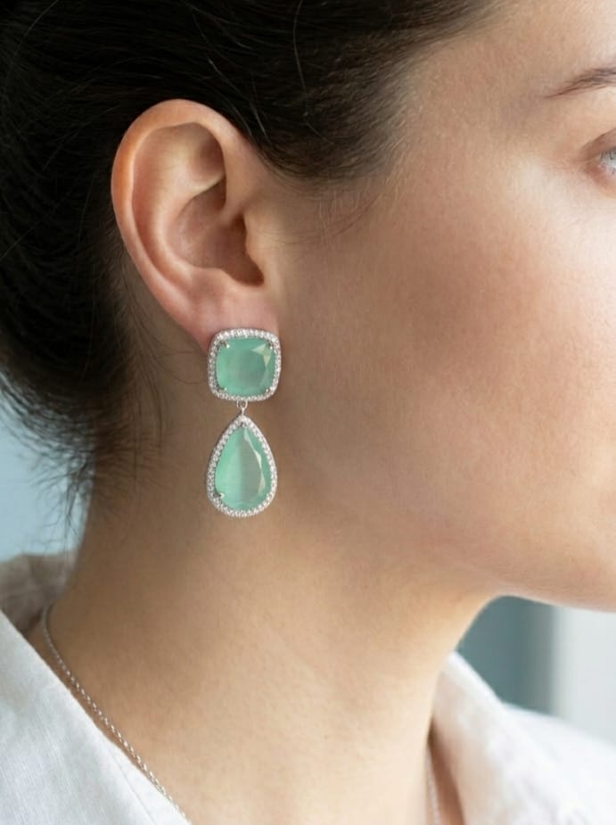 Platinum plated light green cz dangles
