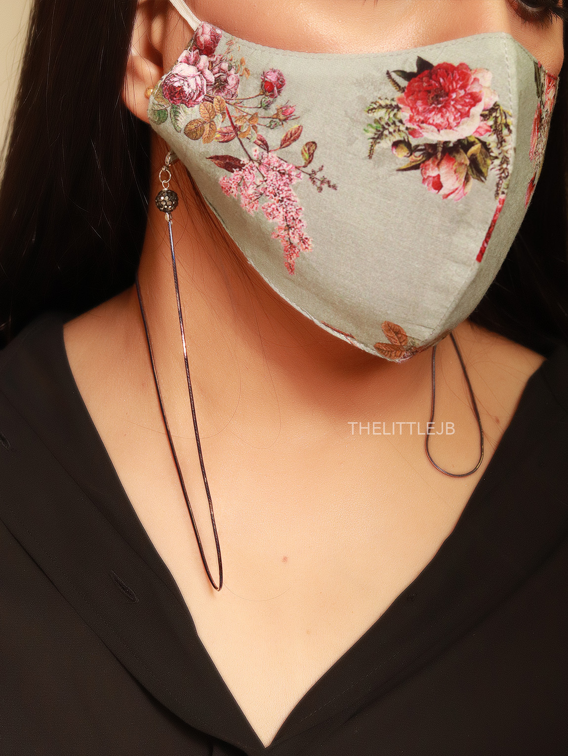 Blue Japanese paint coated mask chains with marcasite balls
