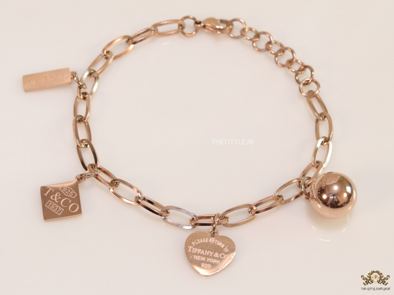 Openable rose gold plated link chain charm bracelet - Image 2