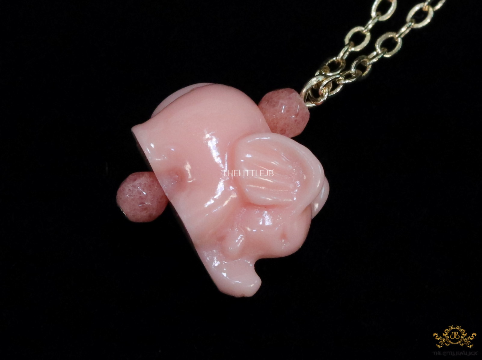 Peach coral elephant watch charm in gold plating - Image 4