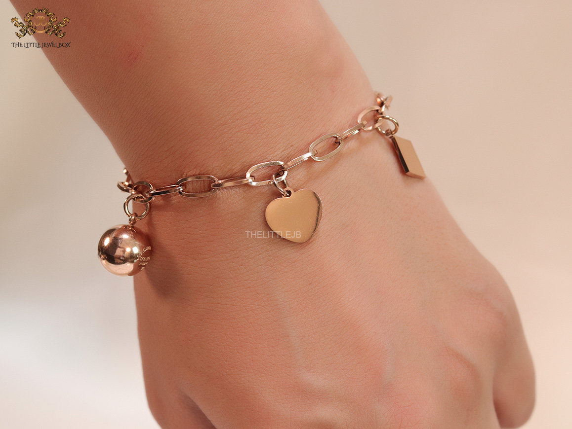 Openable rose gold plated link chain charm bracelet