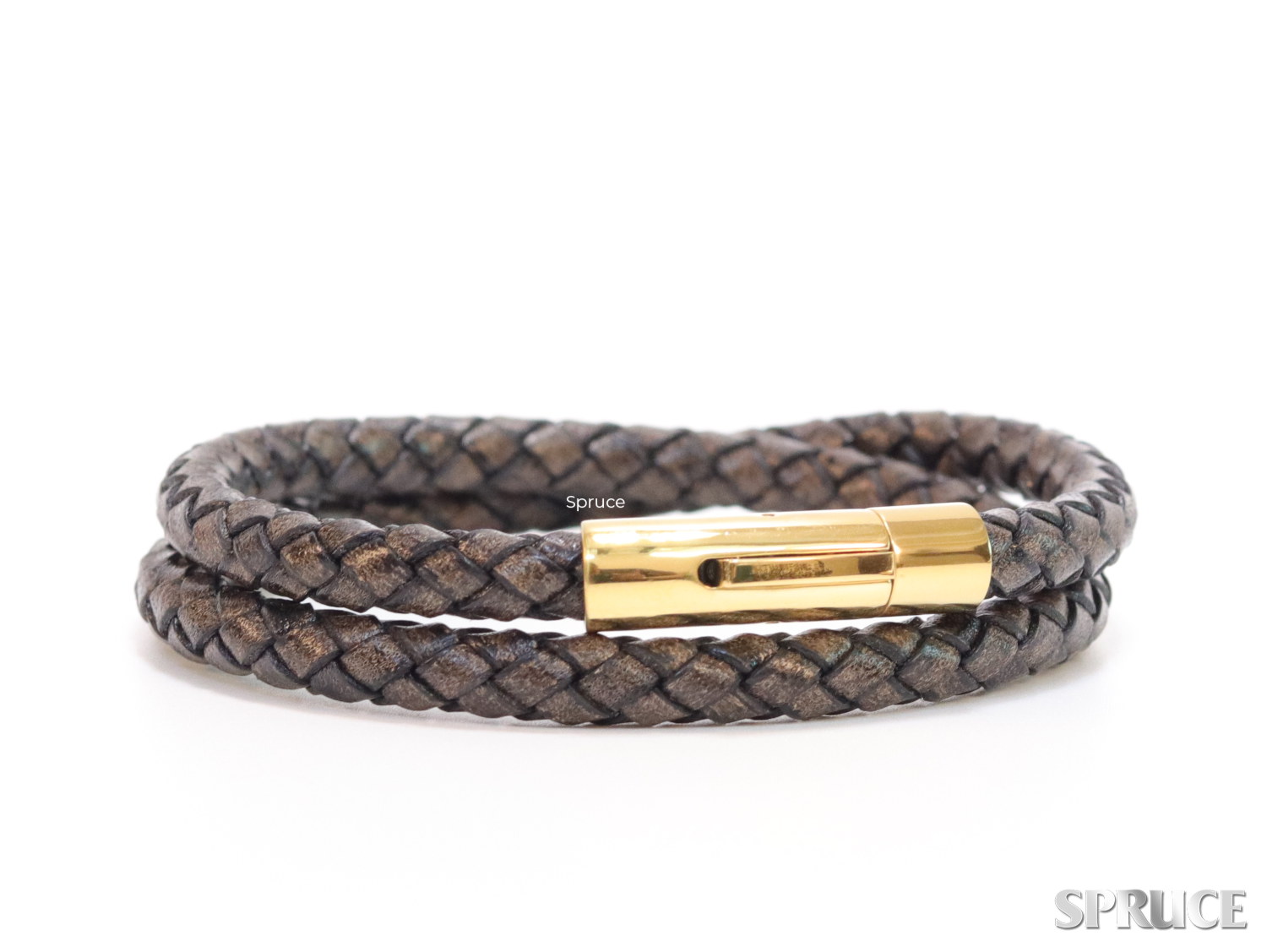 Two layered brown leather bracelet with golden clasp