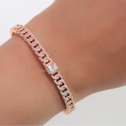 Rose gold plated link chain cz bracelet