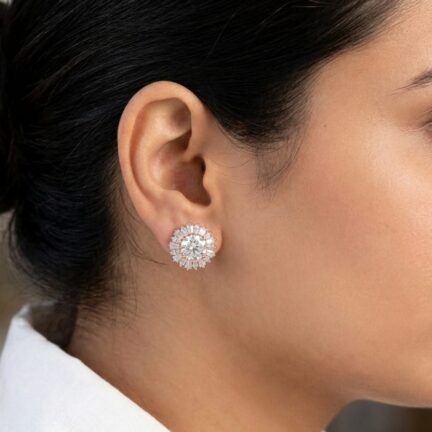 Designer cz studs in rose gold with detachable solitaire tops