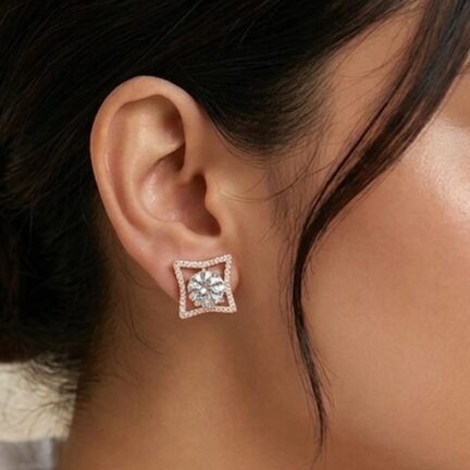 Rose gold plated cz studs with detachable solitaire