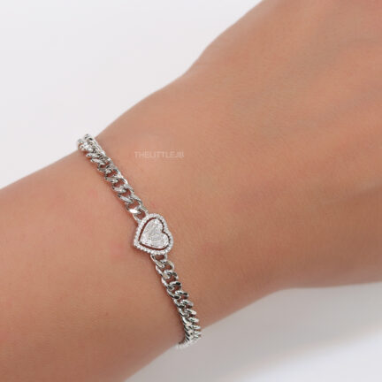 bbb1 Platinum plated link chain bracelet with cz heart motif