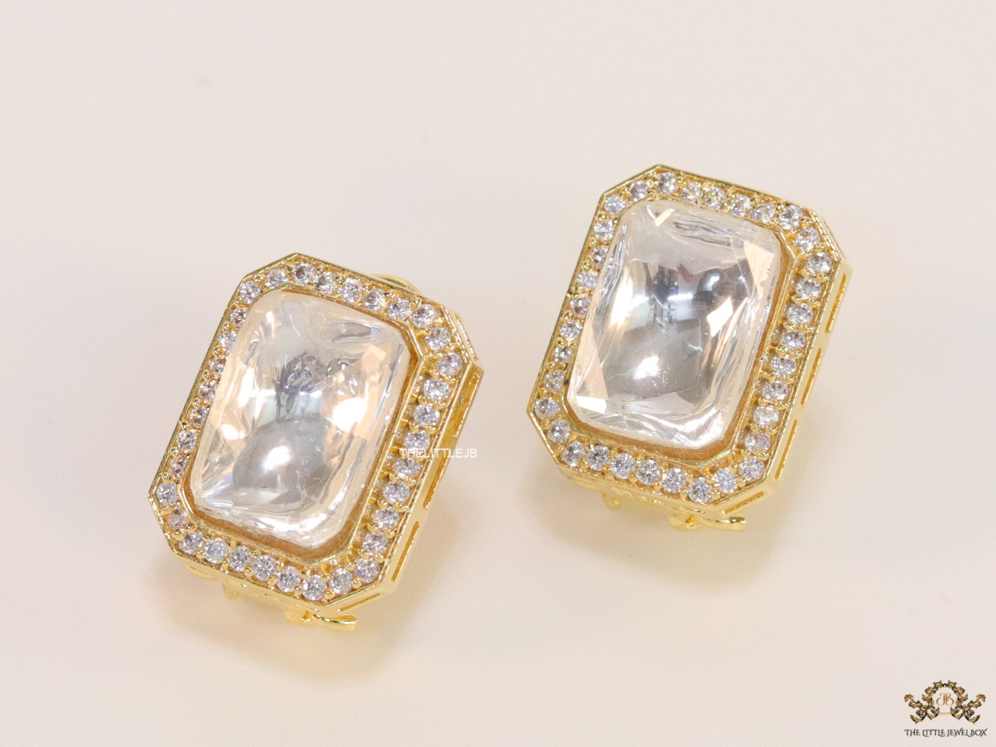 Gold plated polki studs with cz - Image 3