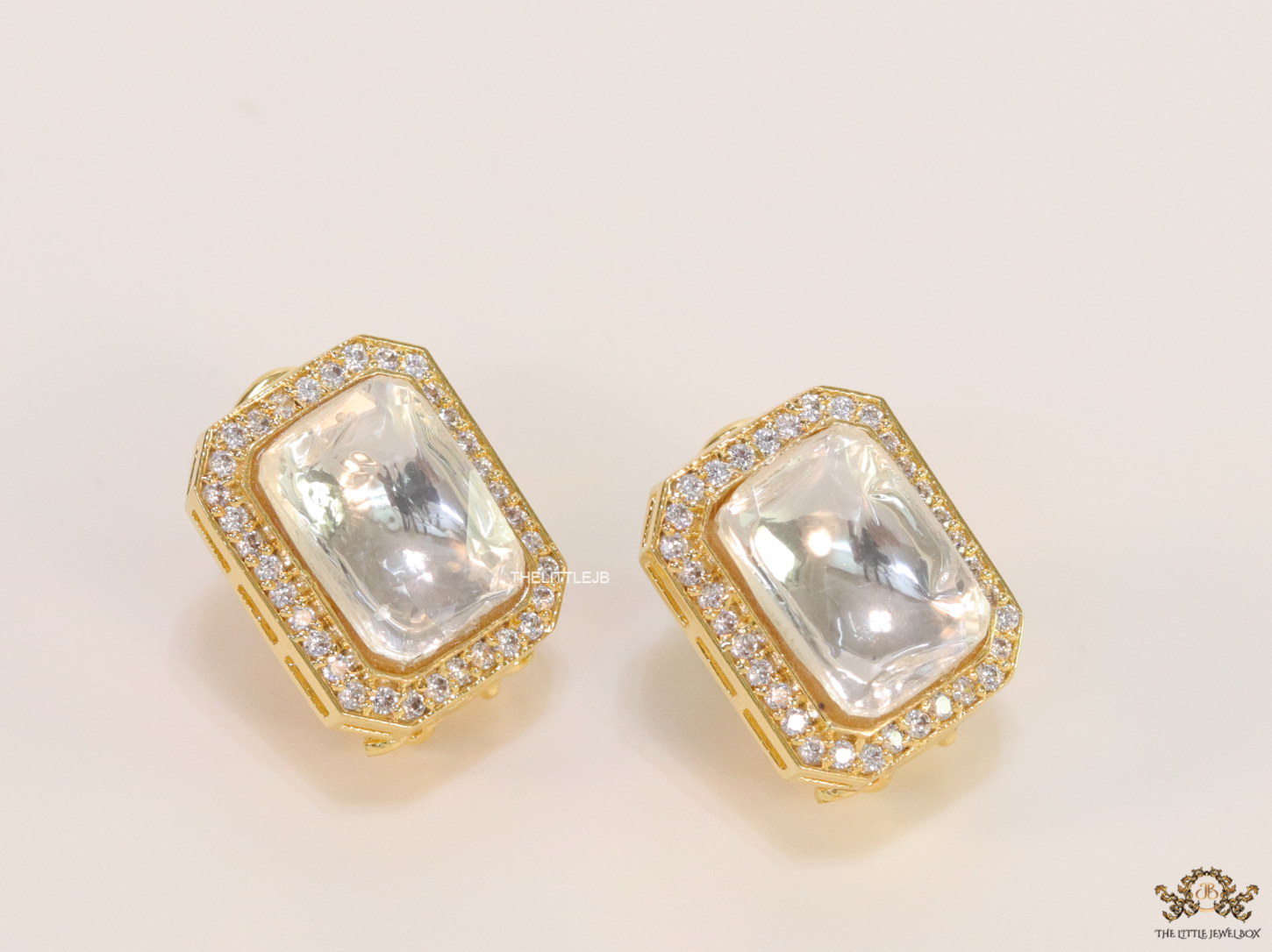 Gold plated polki studs with cz - Image 4