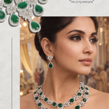 WhatsApp Image 2026-05-22 at 4.55.43 PM (2) Two layered platinum cz necklace set with emerald green stones