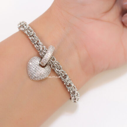 b2 Platinum plated link chain bracelet with detachable cz heart charm