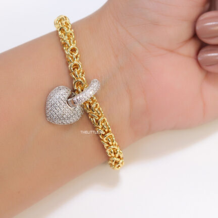 b3 Gold plated link chain bracelet with detachable cz heart charm