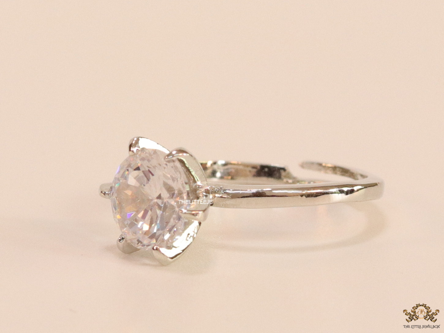 8mm Platinum plated cz solitaire adjustable ring - Image 4