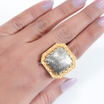 Matte finish gold and silver plated open ring in square shape.