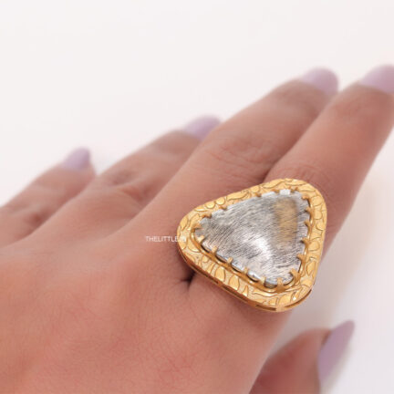 Matte finish gold and silver plated open ring in triangle shape