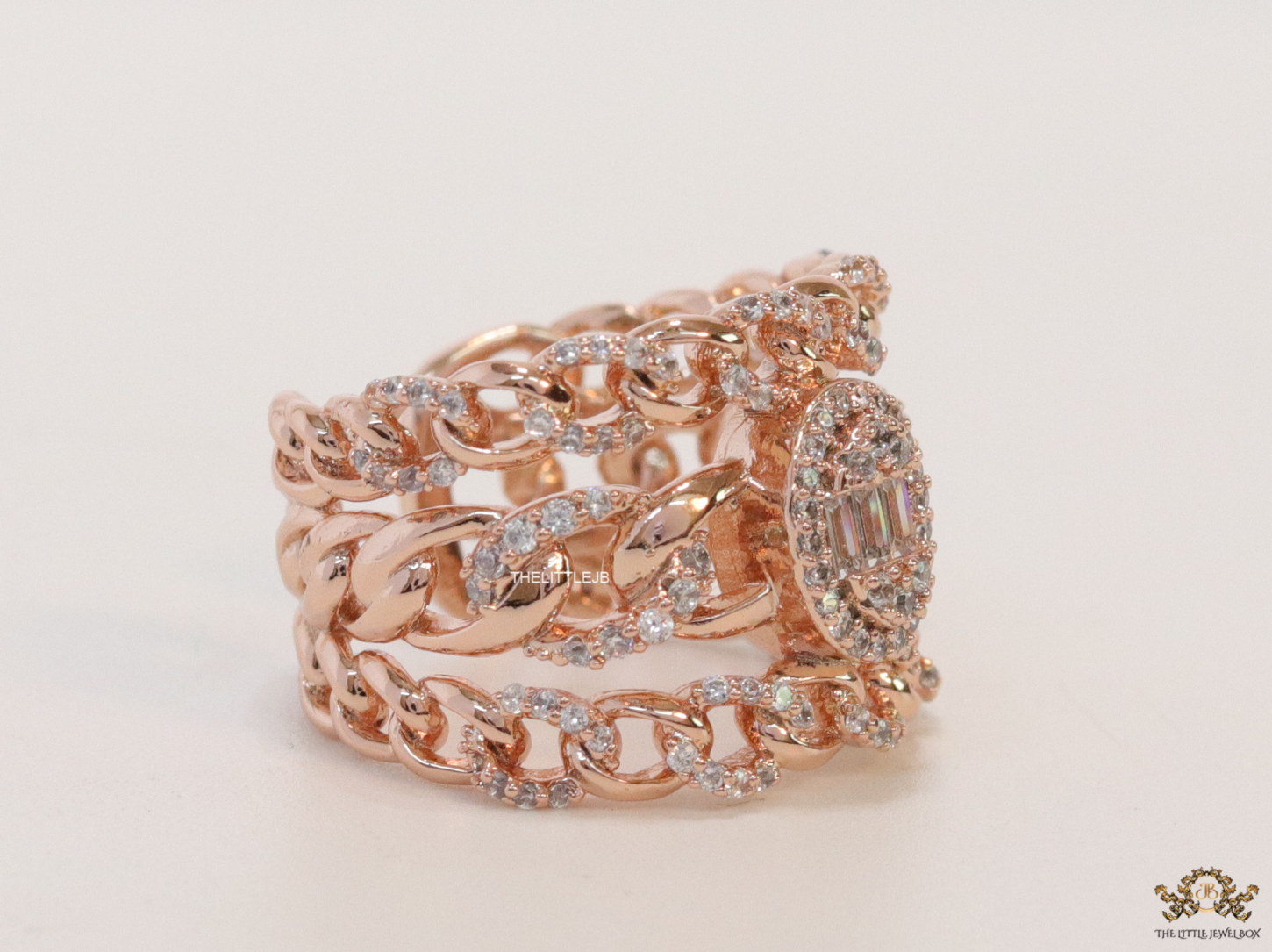 Exclusive cz link chain multi layered open ring in rose gold finish - Image 4