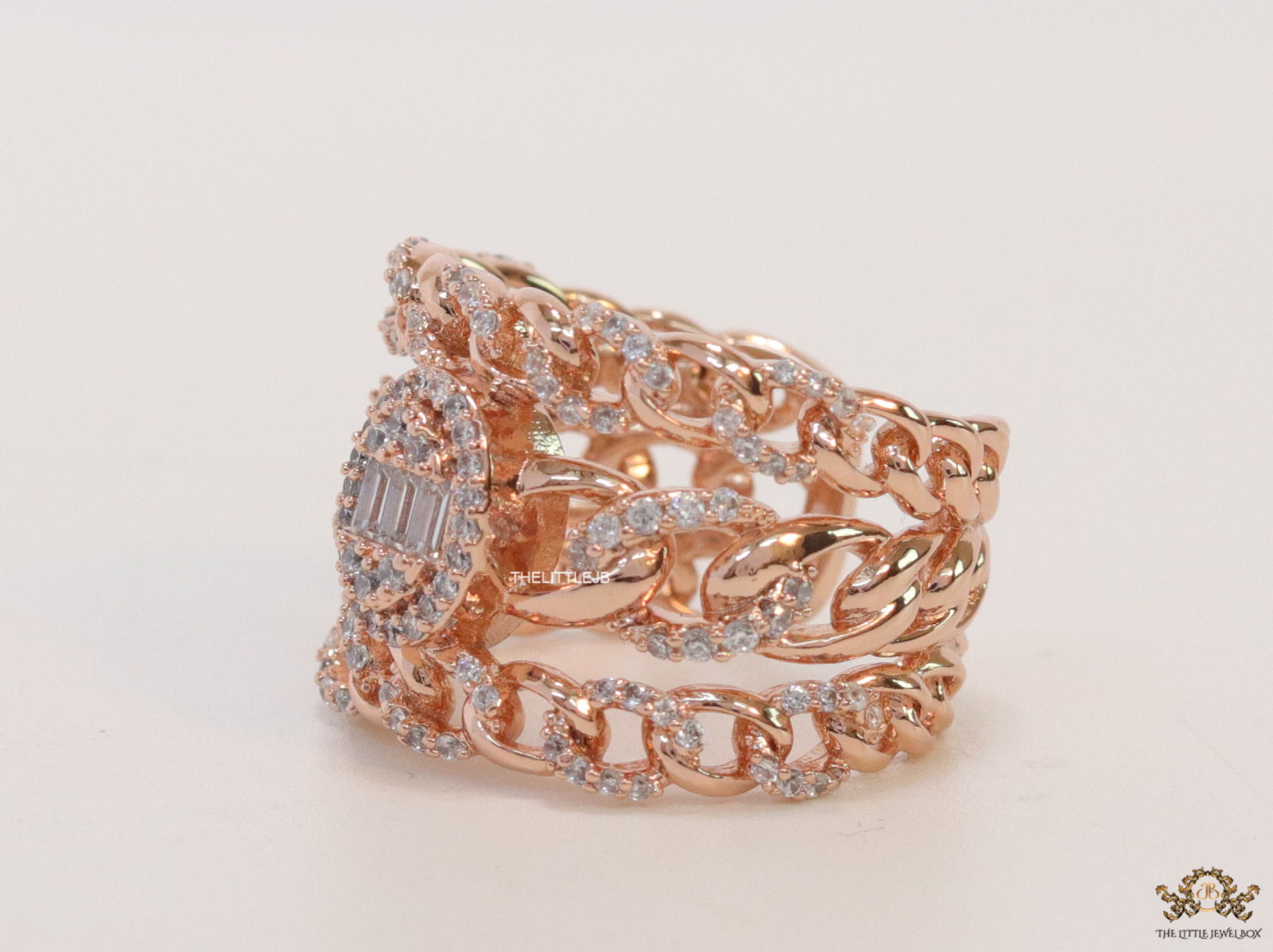 Exclusive cz link chain multi layered open ring in rose gold finish - Image 3