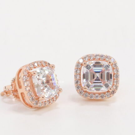 Rose Gold plated 2ct asscher cut cz stud earrings