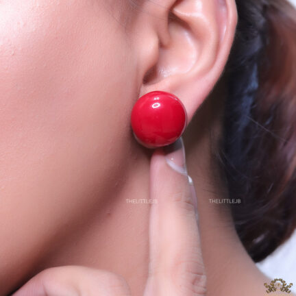 20mm button shape red pearl studs