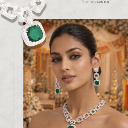 WhatsApp Image 2026-05-22 at 4.55.43 PM Platinum plated Chunky link chain cz necklace set with emerald green pendant