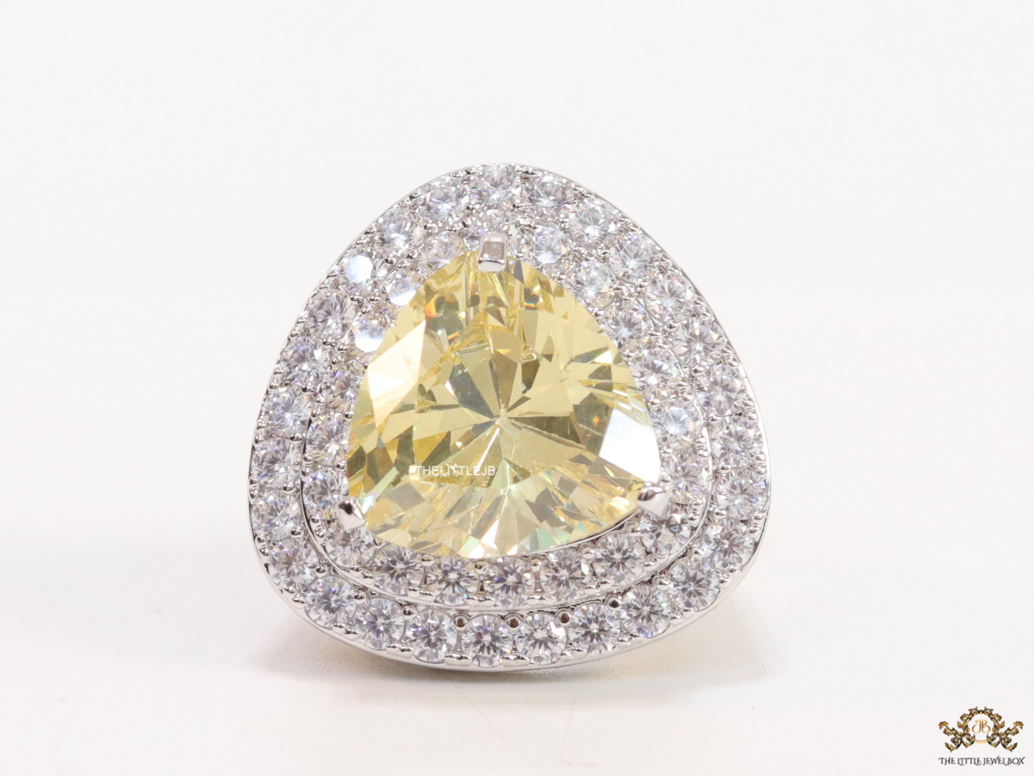 Topaz yellow triangular stone adjustable ring with cz stone details - Image 3