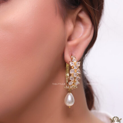 eee15 Fancy cut cz dangles with pearl drop in golden finish