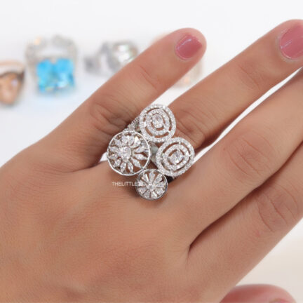 r16 Cz stone motif silver plated adjustable ring