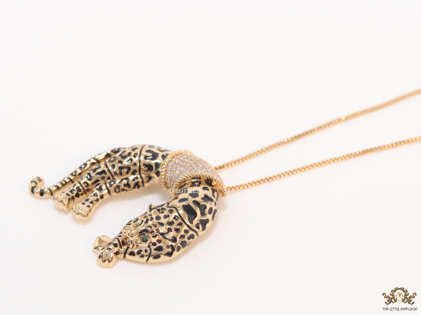 Antique gold resting plated leopard pendant with cubic zirconia and golden  chain -