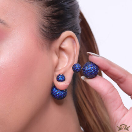 Black rhodium plated bomber studs with electric blue cubic zirconia stones