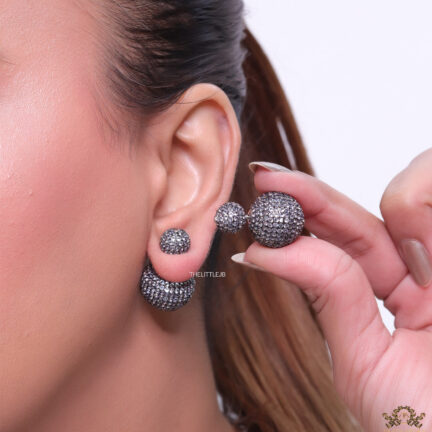 Black rhodium plated bomber studs with white cubic zirconia stones