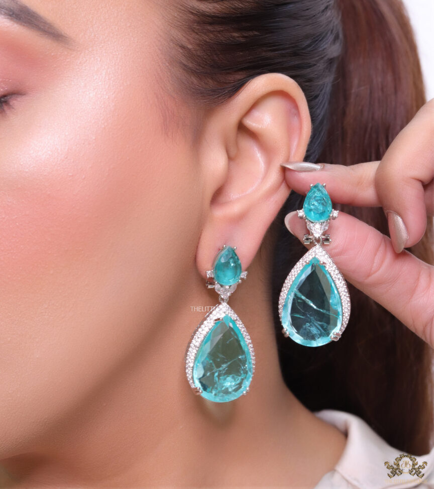 Diamond, Blue Gemstone and Sterling Silver Earrings SS1019 - ULMANS JEWELRY-baongoctrading.com.vn