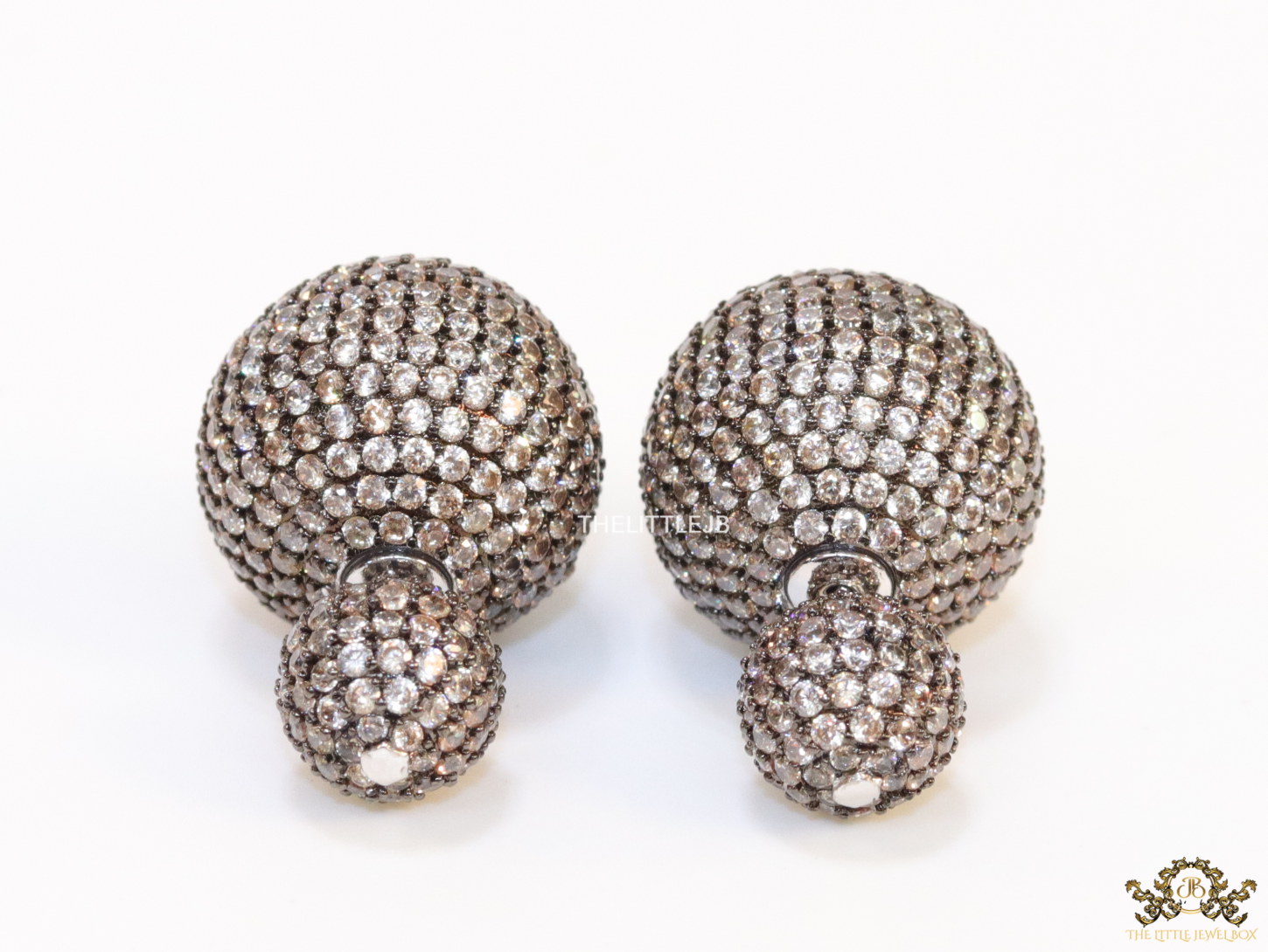 Black rhodium plated bomber studs with champagne colour cubic zirconia stones - Image 2