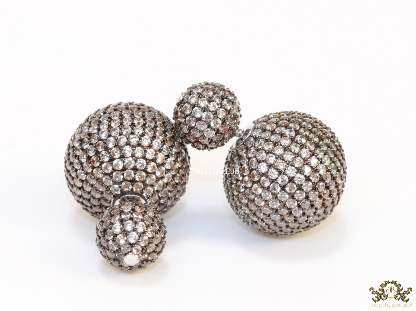 Black rhodium plated bomber studs with champagne colour cubic zirconia stones - Image 3