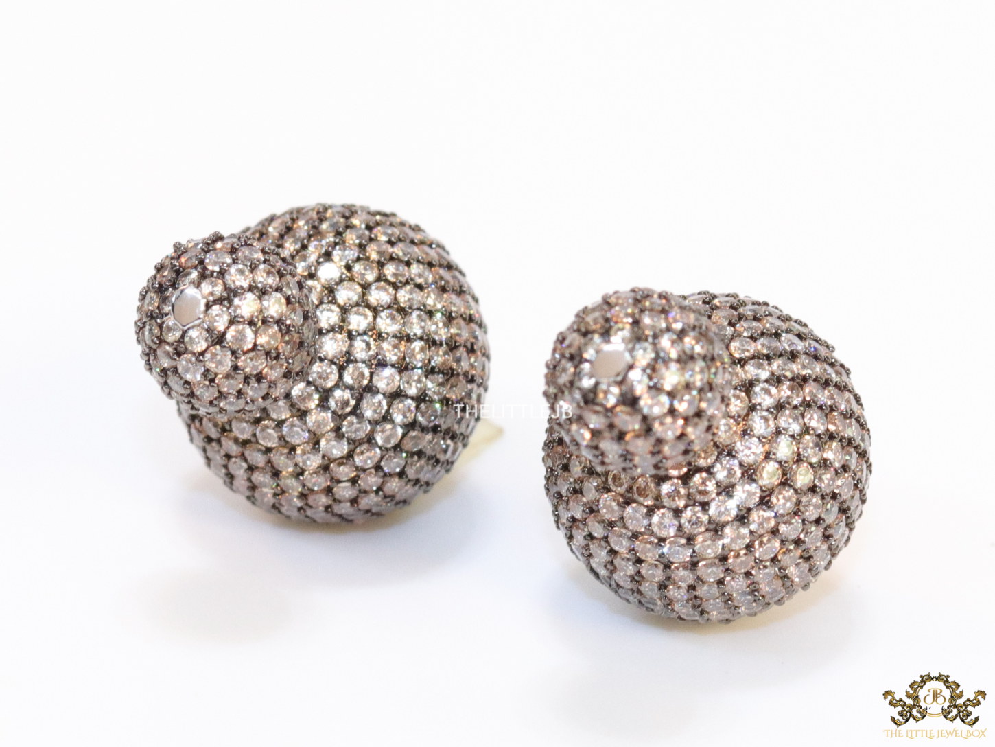 Black rhodium plated bomber studs with champagne colour cubic zirconia stones - Image 6