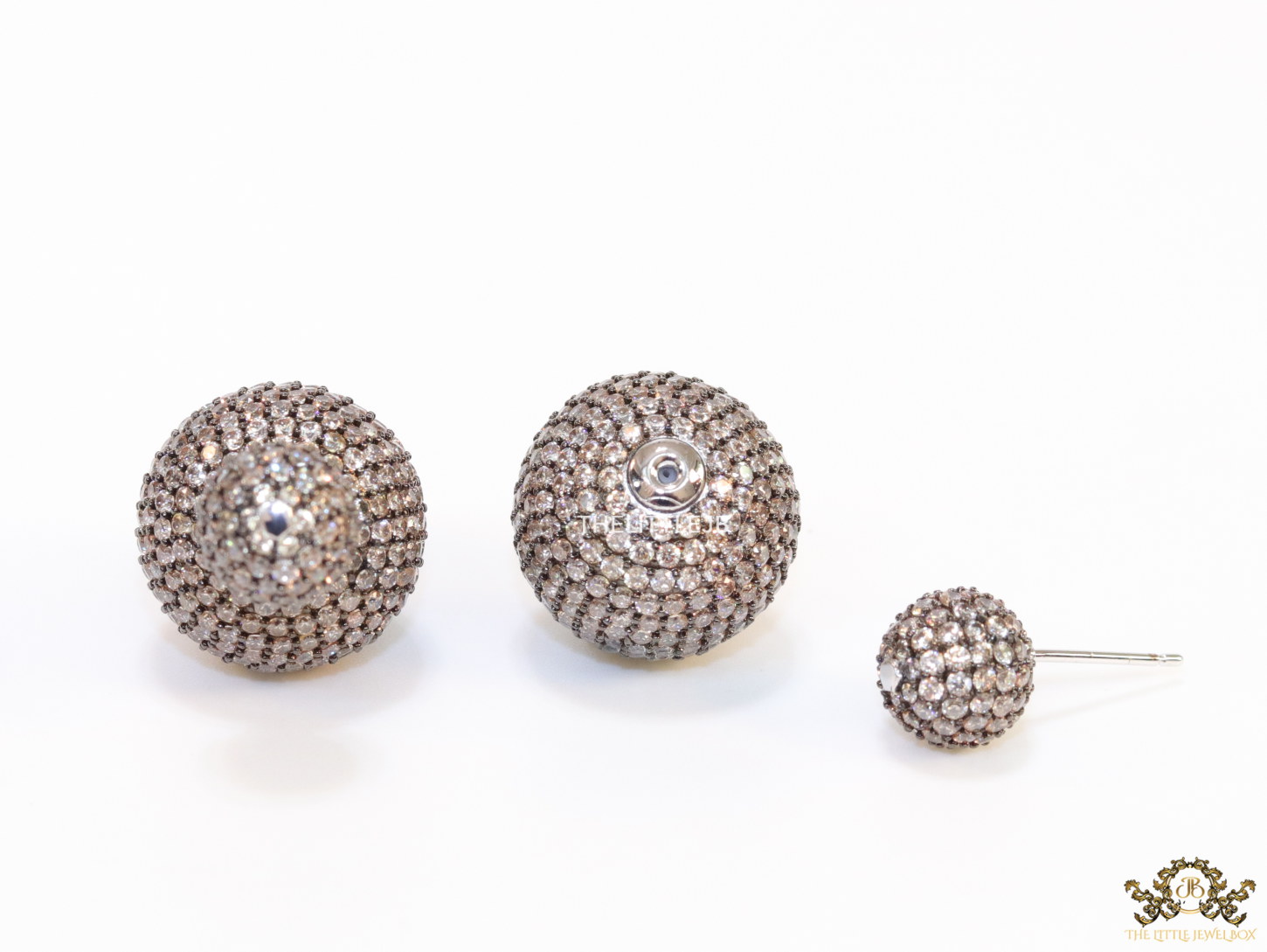Black rhodium plated bomber studs with champagne colour cubic zirconia stones - Image 4