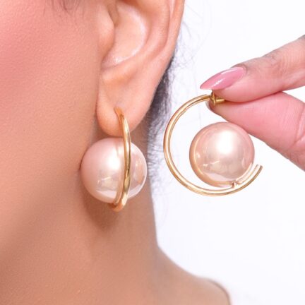 Gold Onion Pink Pearl Hoops