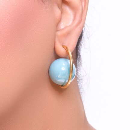 Gold Blue Pearl Hoops