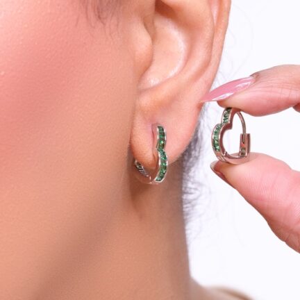 Emerald Boho Heart Hoops