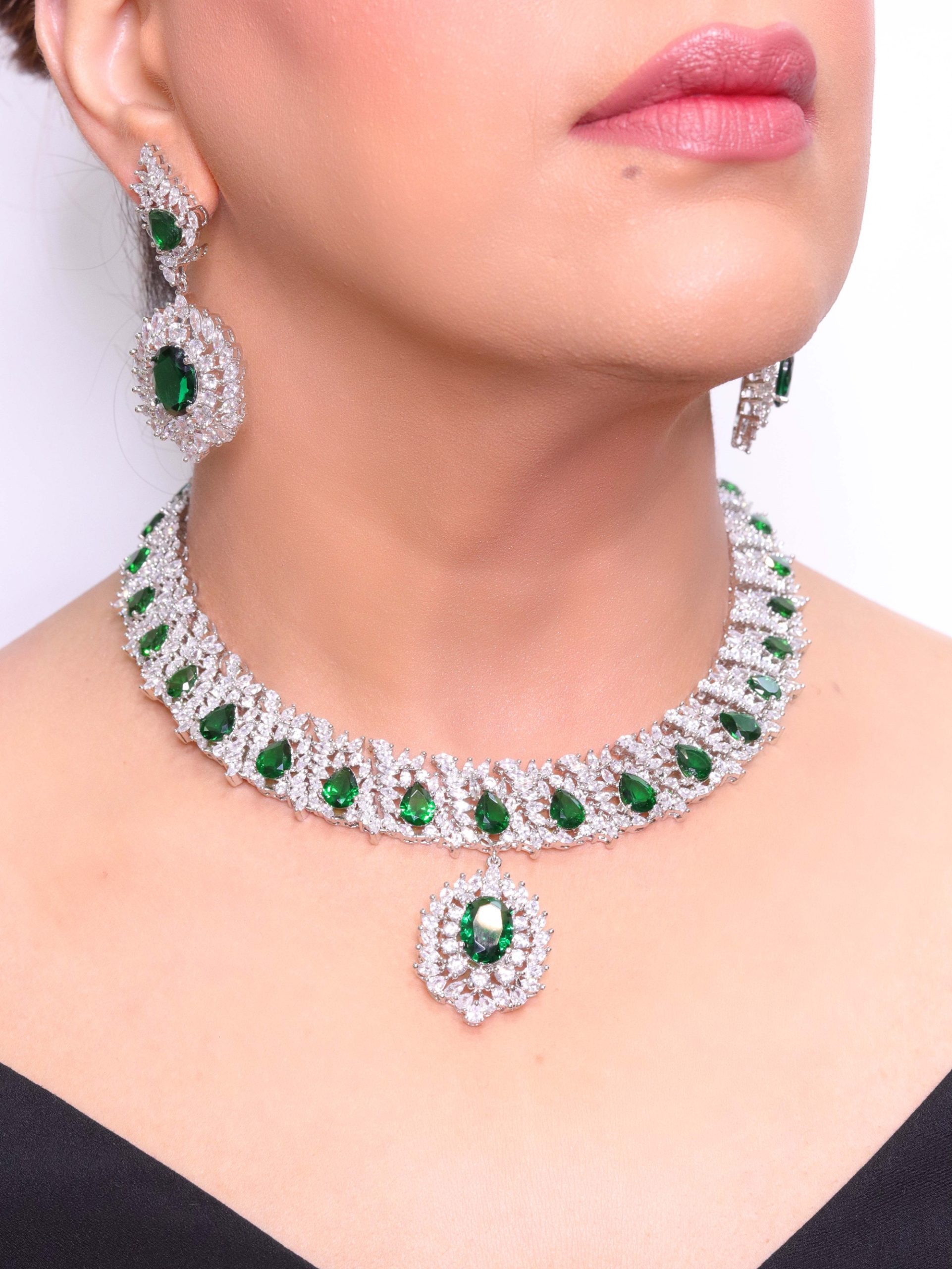 Emerald cz layered leaf cut set