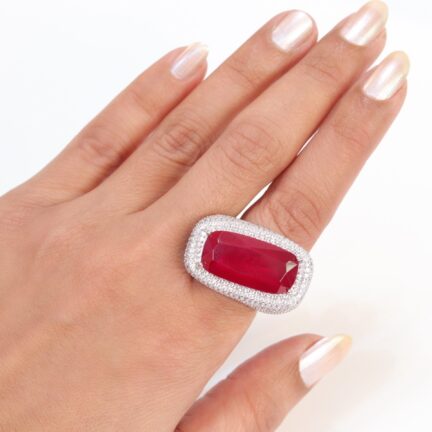 r26 (2) Large ruby stone cz ring
