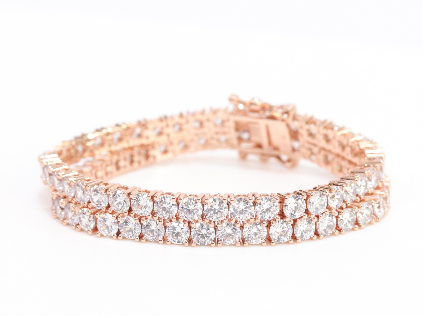 Double Stacked CZ bracelet in rose gold finish - Image 3