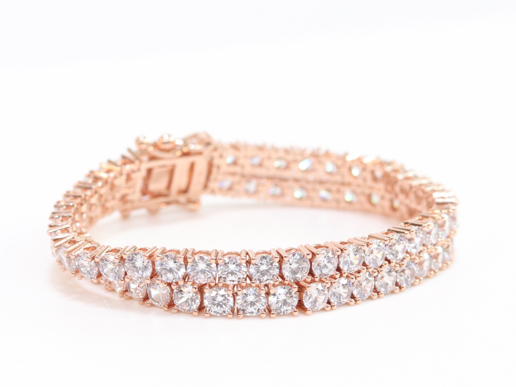 Double Stacked CZ bracelet in rose gold finish - Image 4